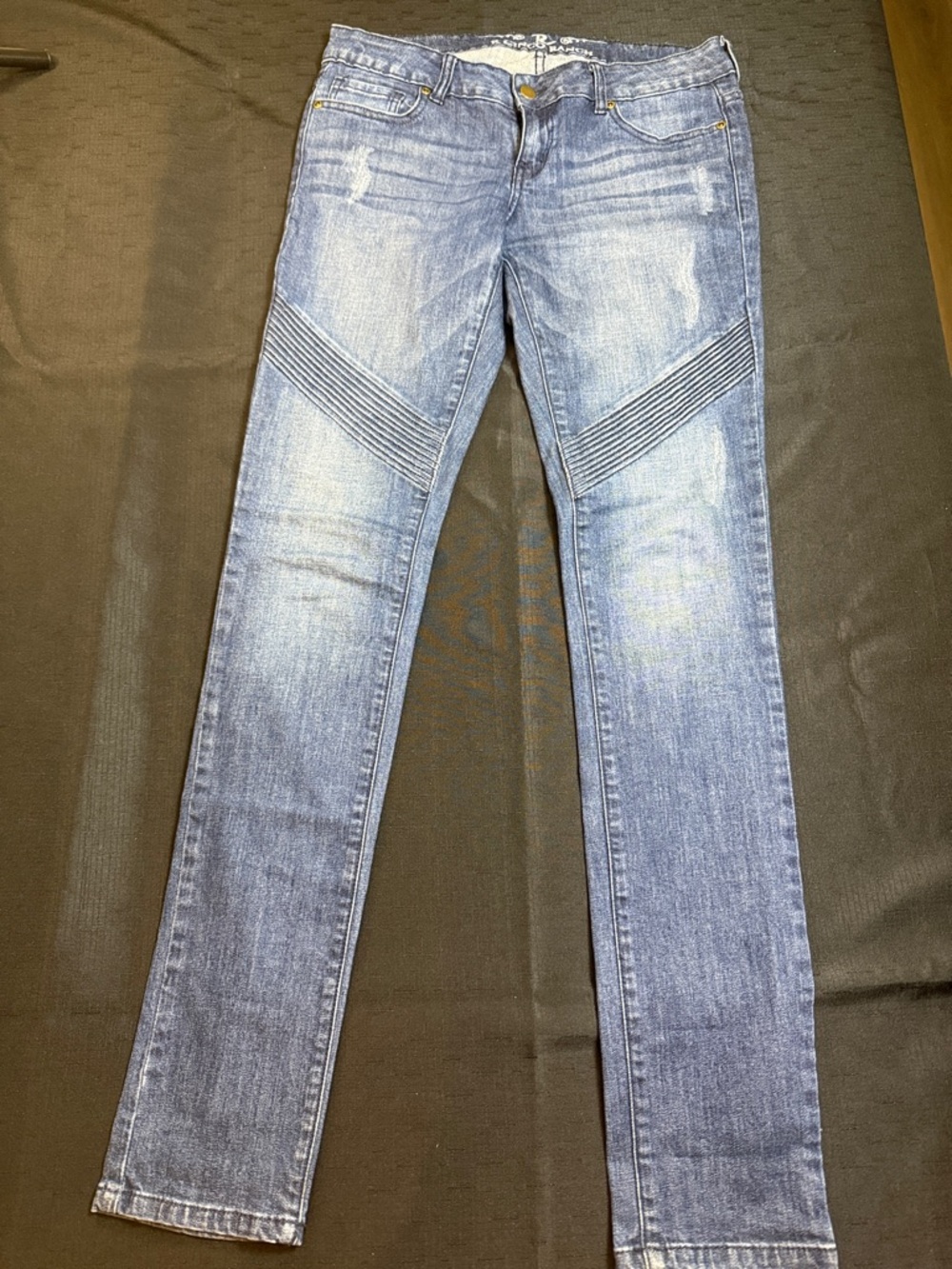 Light Wash Ribbed Panel Skinny Jeans